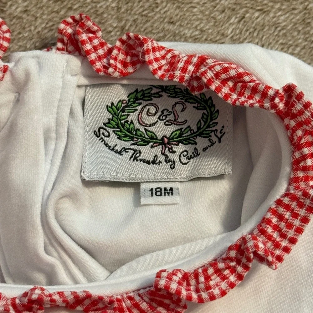 Cecil and Lou Kids Christmas Santa Gingham Ruffle Pajama Set White Red 18M